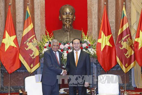 ប្រធានរដ្ឋវៀតណាមលោក Tran Dai Quang ទទួលជួបសន្ទនាជាមួយនាយករដ្ឋមន្រ្តីស្រីលង្កាលោក Ranil Wickremesingh